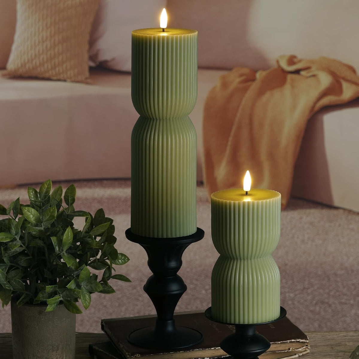 Girimax MA044 Ribbed Flameless Pillar Candles Remote Control